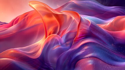 Poster - Swirling Iridescent Shapes and Fluid Undulating Lines in a Vibrant Otherworldly Abstract Composition with a Prismatic Neon like Palette and Hypnotic