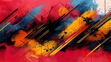 Aufkleber - Bold Geometric Abstract with Vibrant Overlapping Shapes and Jagged Lines Digital with Glitch Art Aesthetic