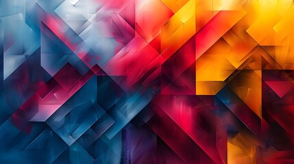 Poster - Bold Geometric Abstract Background with Vibrant Overlapping Shapes and Angular Glitch Art Aesthetic