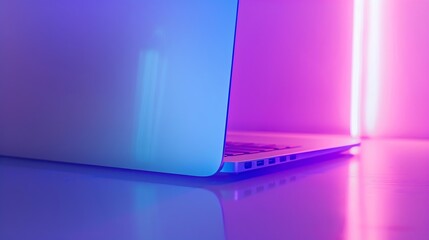 Aufkleber - Notebook computer or laptop painted in white with vibrant bold gradient purple and blue holographic color lights Concept art Minimal office surrealism : Generative AI