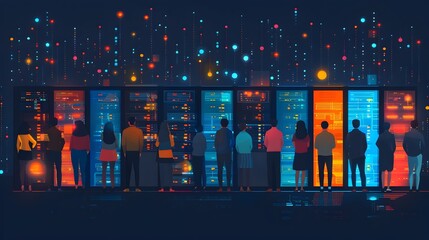 Aufkleber - Vibrant Nighttime Cityscape with Illuminated Skyscrapers and Glowing Metropolis Silhouette