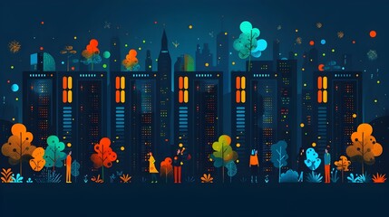 Aufkleber - Vibrant Cityscape at Nightfall Showcasing a Futuristic Metropolis with Illuminated Skyscrapers and a Serene Atmosphere