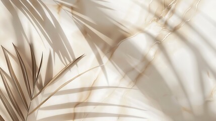 Aufkleber - Luxury marble and brown paper color background with tropical palm shadow Natural material with exotic plant shade branding layout Minimal flat lay product podium with leaf silhouette o : Generative AI