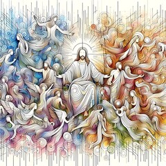 Wall Mural - A drawing of a jesus christ religious imagessurrounded by angels image photo photo harmony illustrator.