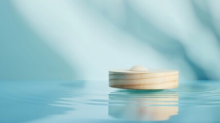 Poster - Beauty cosmetics product presentation scene made with wooden pedestal floating blue water Top view backdrop Studio photography : Generative AI