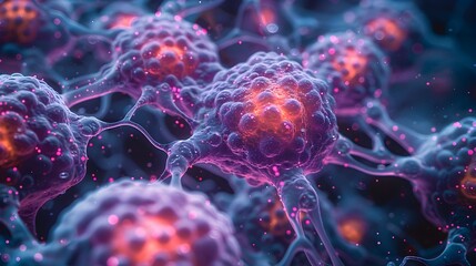 Poster - Microscopic view of intricate cellular structures with vibrant colors and intricate patterns