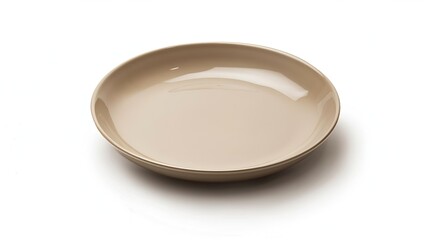 Poster - Empty beige plate isolated on white  background Top view flat lay Textured object selective focus : Generative AI