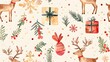 © prasong. - Festive Watercolor Christmas Elements with Reindeer Gifts and Snowy Accents
