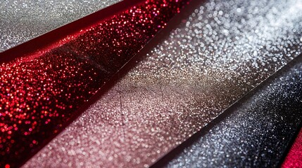 Poster - From above layout of pastel glitter cardboard sheets in brown white red and grey shiny shades : Generative AI