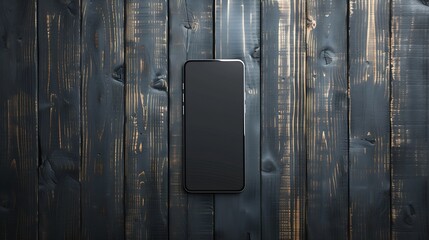 Aufkleber - Mock up smart phone on black wooden background Top view copy space and blank screen for your advertise design : Generative AI
