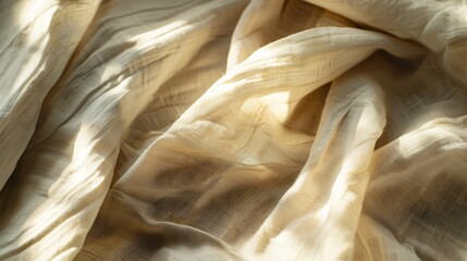 Aufkleber - Draped beige linen fabric texture background with natural sunlight shadows Neutral lifestyle bohemian backdrop : Generative AI