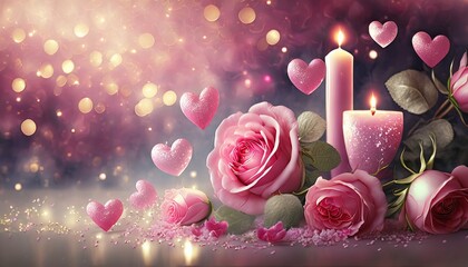 pink heart background with bokeh