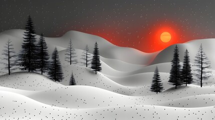 Aufkleber - Mesmerizing Monochrome Winter Wonderland Landscape with Dramatic Sunset Skies and Snowy Mountain Vistas
