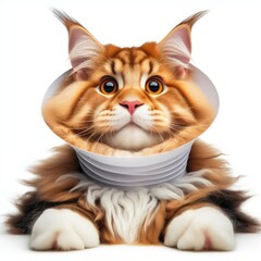 Wall Mural - A cat with a cone around its neck realistic lively illustrator.