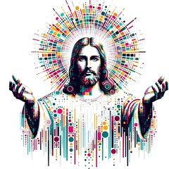 Wall Mural - A colorful art of a jesus christ with his hands up has illustrative meaning used for printingcard design illustrator.