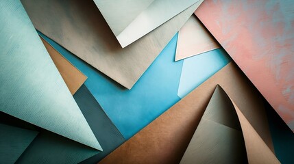 Poster - From above layout of colorful cardboard sheets in brown grey and blue shades : Generative AI