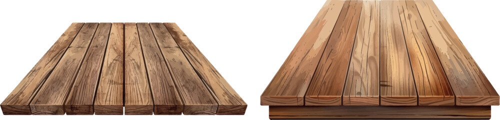 Aufkleber - Wood table perspective view, wooden surface of desk, kitchen top made of brown timber board