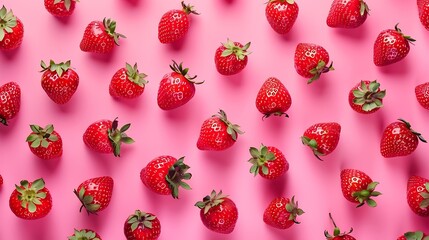 Poster - Colorful pattern of strawberries on pink background Top view : Generative AI