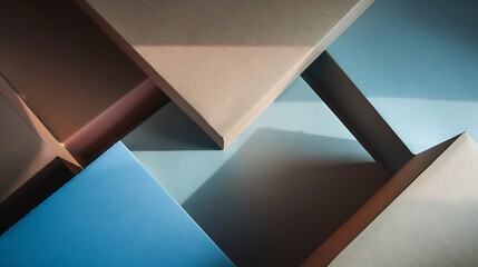 Poster - From above layout of colorful cardboard sheets in brown grey and blue shades : Generative AI