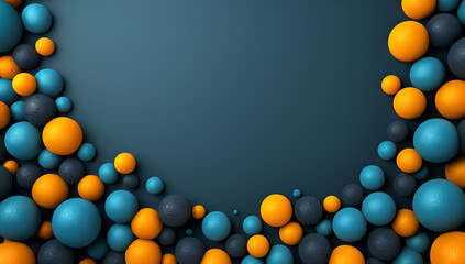 Wall Mural - A blue and orange background with many small spheres. The spheres are of different sizes and colors. Generative AI