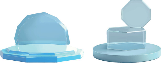 Poster - 3D round and hexagon glass platforms set