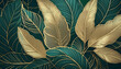 © Bill - Abstract art background with tropical leaves in green and gold, illustration.