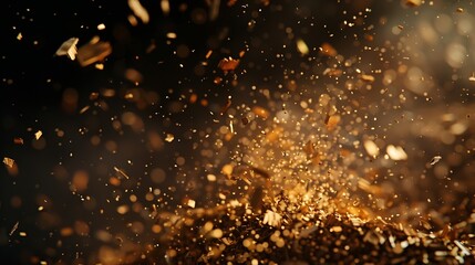 Fototapete - Dynamic Dust and Wood Chips on Black Background  Creative Design Layout with Airborne Dirt Particles for Motion Effect : Generative AI