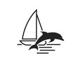 sea vacation icon. sailing yacht and dolphin. summer and extreme sport symbol. isolated vector image for tourism design