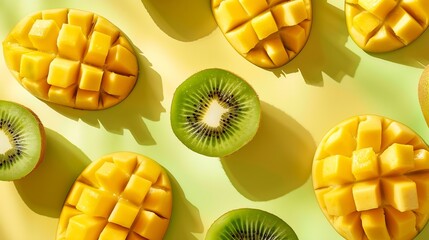 Poster - Creative layout made of kiwi and mango Flat lay Food concept : Generative AI