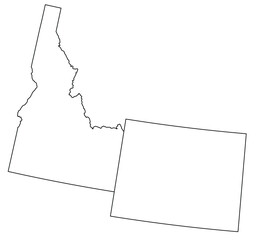 Sticker - Map of the US states with districts. Map of the U.S. state of Wyoming,Idaho