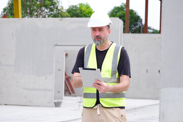 Engineer wearing safety helmet working at the construction site.