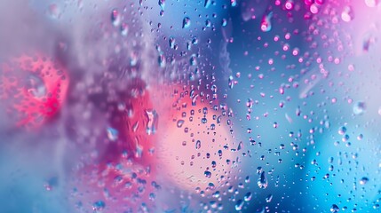 Aufkleber - Abstract background Abstract blur image of colored soft spots of gradients and glare through wet glass Texture of water drops on frozen ice glass Creative background Panoramic layout : Generative AI