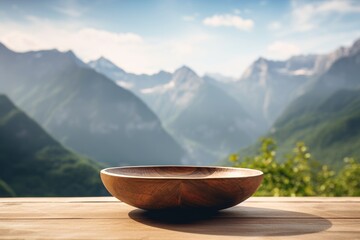 wooden cup on a mountain background