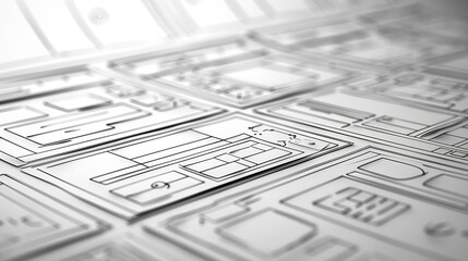 Leinwandbilder - BW Website Design Wireframe Examples Of Web And Mobile Wireframe Sketches Printable : Generative AI