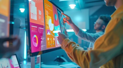 Aufkleber - Group of ux developer and ui designer brainstorming about app interface design at modern office Creative digital development agency : Generative AI