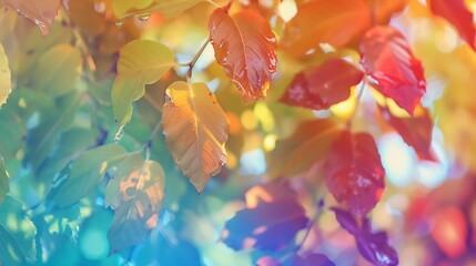 Wall Mural - autumn leaves rainbow color gradient autumn season change concept : generative ai