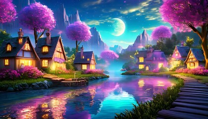 Wall Mural - houses at night