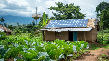 Wall Mural - Climate Resilience: Document resilience-building efforts in vulnerable communities, from off-grid solar installations to climate-smart agriculture practices that withstand extreme weather events 