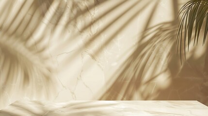 Aufkleber - Luxury marble and brown paper color background with tropical palm shadow Natural material with exotic plant shade branding layout Minimal flat lay product podium with leaf silhouette o : Generative AI