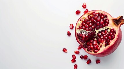 Aufkleber - Fresh pomegranate creative layout isolated on white background Healthy eating and dieting food concept Winter fruits and berries composition Top view flat lay design element : Generative AI