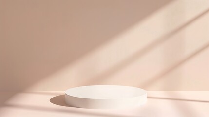 Poster - Abstract empty white podium on pastel background with shadow Mock up stand for product presentation 3D Render Minimal concept Display product : Generative AI