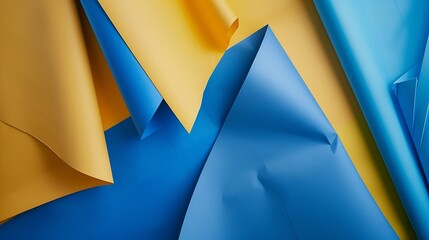 Poster - Layout of colorful cardboard sheets in blue and yellow shades : Generative AI