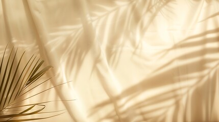 Aufkleber - Minimalist aesthetic natural summer background with blurry sunlight shadow of tropical palm leaves on a neutral beige curtain copy space : Generative AI