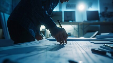 Aufkleber - Architect Engineer Design Working on Blueprint Planning Concept Construction Concept : Generative AI