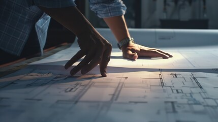 Aufkleber - Architects engineers designers working on concepts planning blueprints brainstorming coming up with new ideas and ideas work planning Construction concept and design : Generative AI