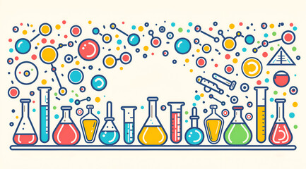 Wall Mural - A colorful drawing of various scientific instruments and chemicals. The drawing conveys a sense of curiosity and exploration. Generative AI