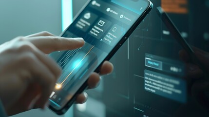 Fototapete - Creative Web Designer planning application and developing template layout framework for mobile phone User experience UX concept : Generative AI