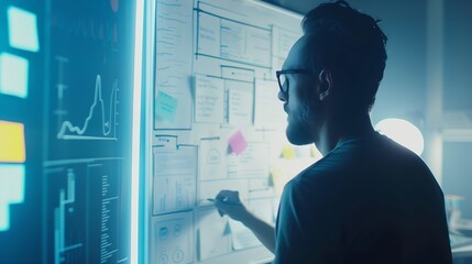 Fototapete - Ux specialist designing new application layout on whiteboard : Generative AI