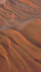 Wall Mural - aerial top view on sand dunes in gobi desert at sunset, mongolia. vertical video