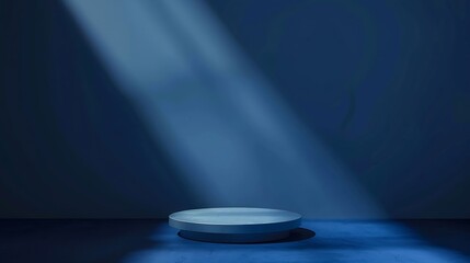 Aufkleber - Blue background for product presentation with shadows and light Empty round podium Mockup : Generative AI